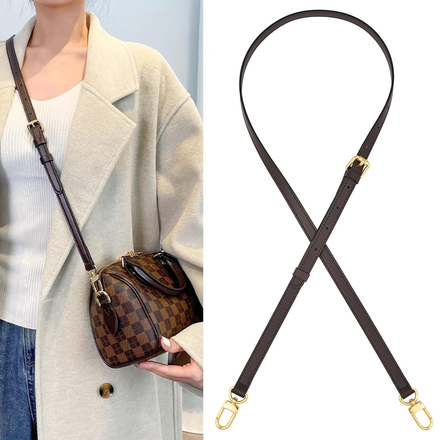 YAZHIMI Vachetta Leather Adjustable Crossbody Strap women crossbody leather purse strap (Coffee-width:0.59 inches(1.5cm))