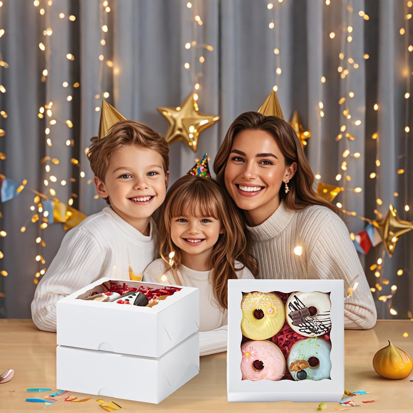 JCXGRVC 100PCS 6"x6"x2½ Bakery Boxes with Window Cookie Boxes Small Cake Boxes Macaron Boxes Pie Boxes Truffle Chocolate Boxes for Christmas Valentine's Mother's Day