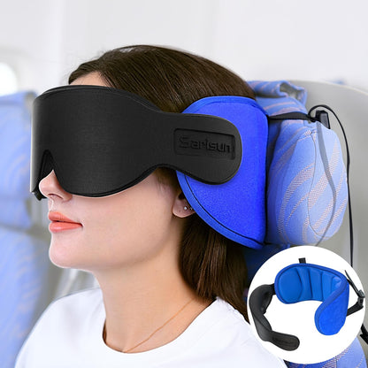 SARISUN Travel Pillows for Airplanes, Airplane Pillow for Sleeping with 3D Eye Mask, 360° Headrest for Long Flight, Road Trip, Stop Bobblehead Relieve Neck Pain, FSA HSA Eligible Approved, Blue