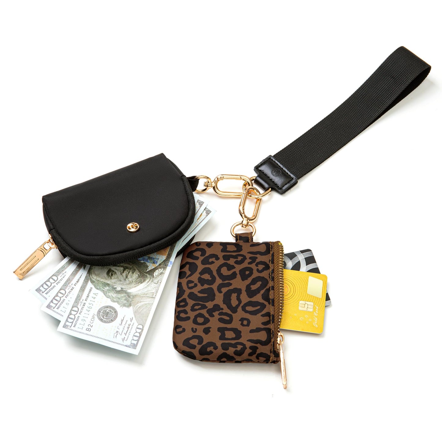 Mum's memory Mini Zip Around Wristlet Wallet for Women Dual Pouch Wristlet Portable Wallet Coin Purse Mini Women Coin Pocket (Leopard)