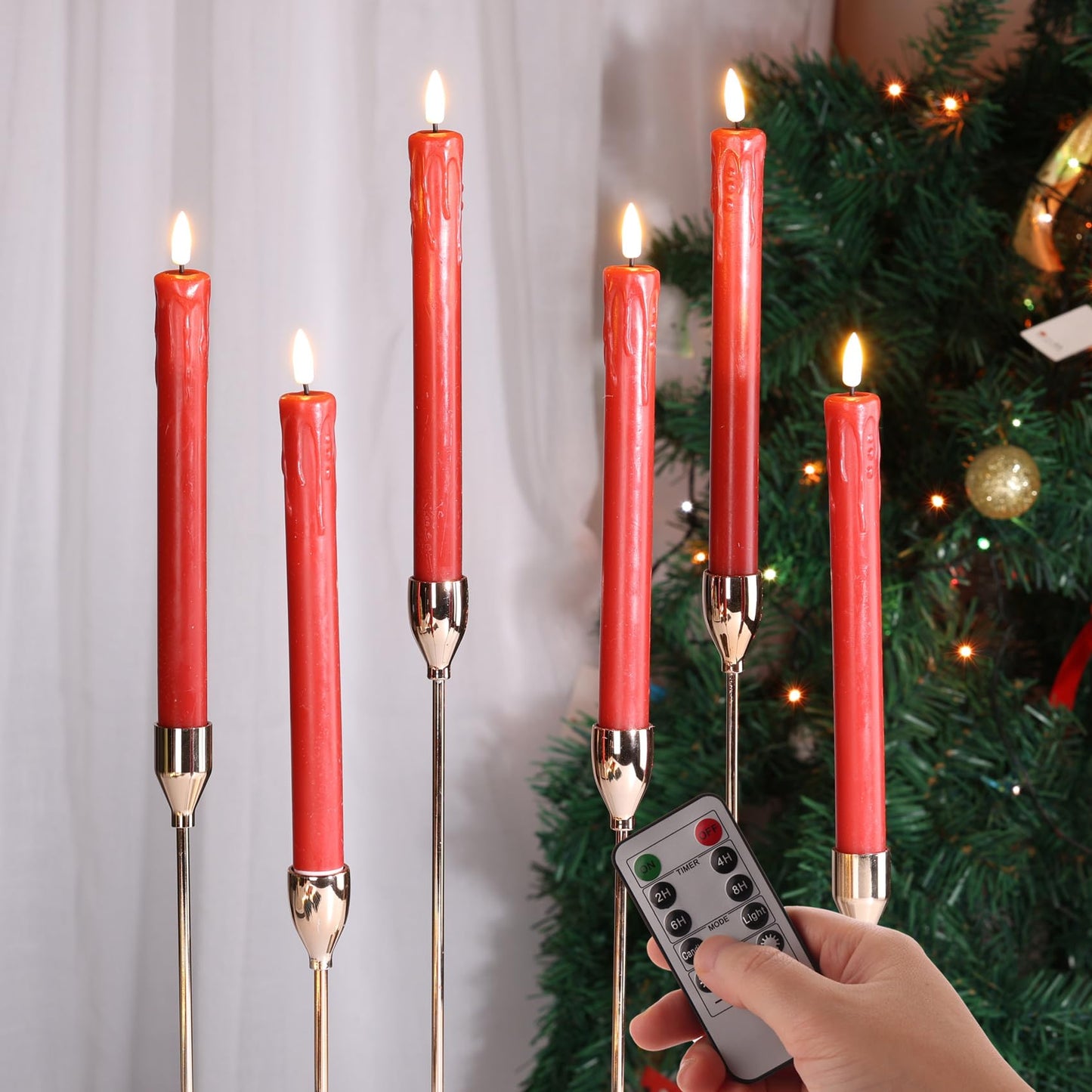 Girimax Red Dripping Wax Flameless Taper Candles with Remote, Flickering Battery Operated LED Candlesticks Valentines Decor Set of 6