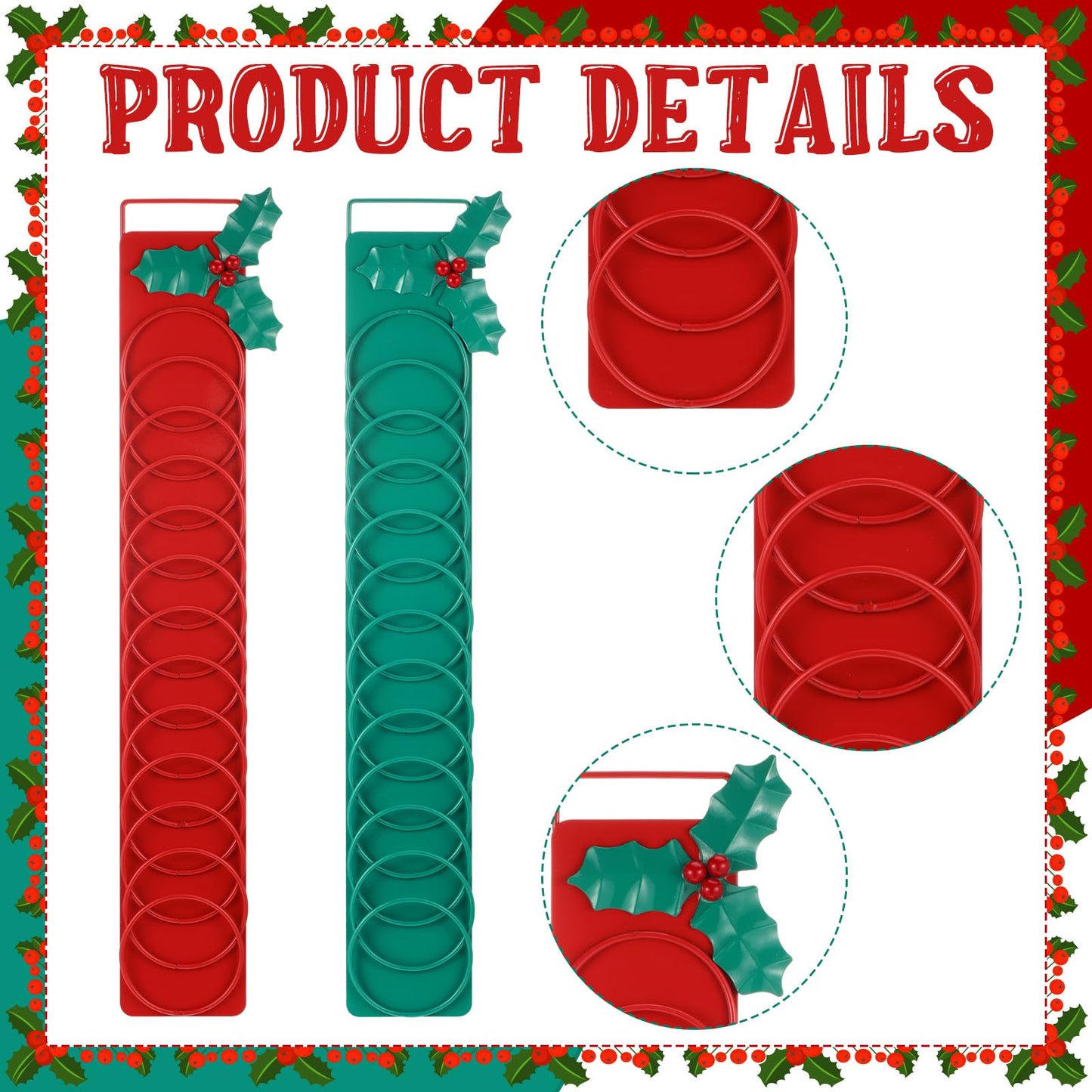 Sliner 2 Pcs Metal Christmas Card Holder 19'' Holly Christmas Card Display Hanging Vertical Photo Wall Hanging Decor for Home Office Xmas Party