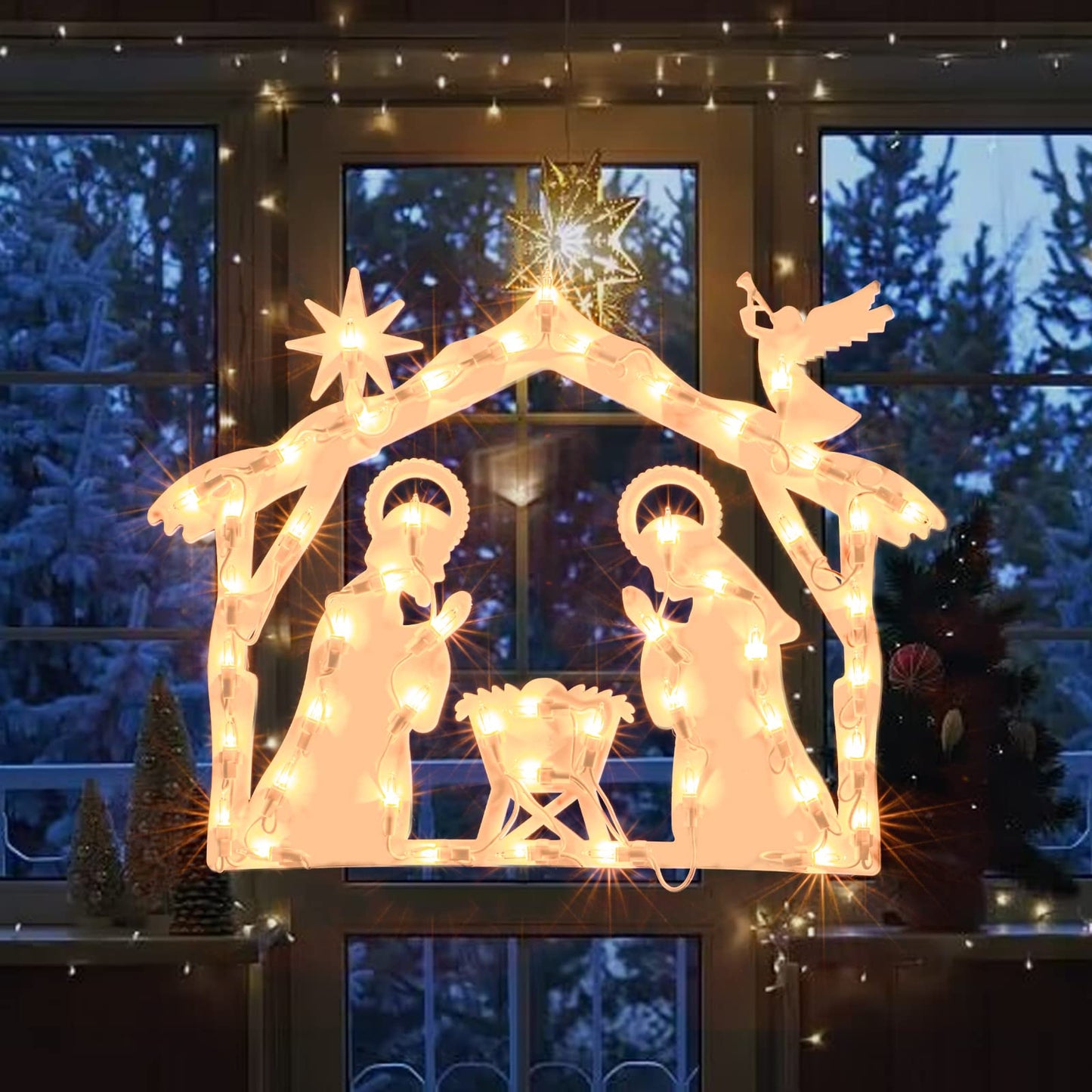 XMASLAND 17 Inch Christmas Window Silhouette Lights Decorations, 50L Christmas Sculpture,Including: Nativity x1