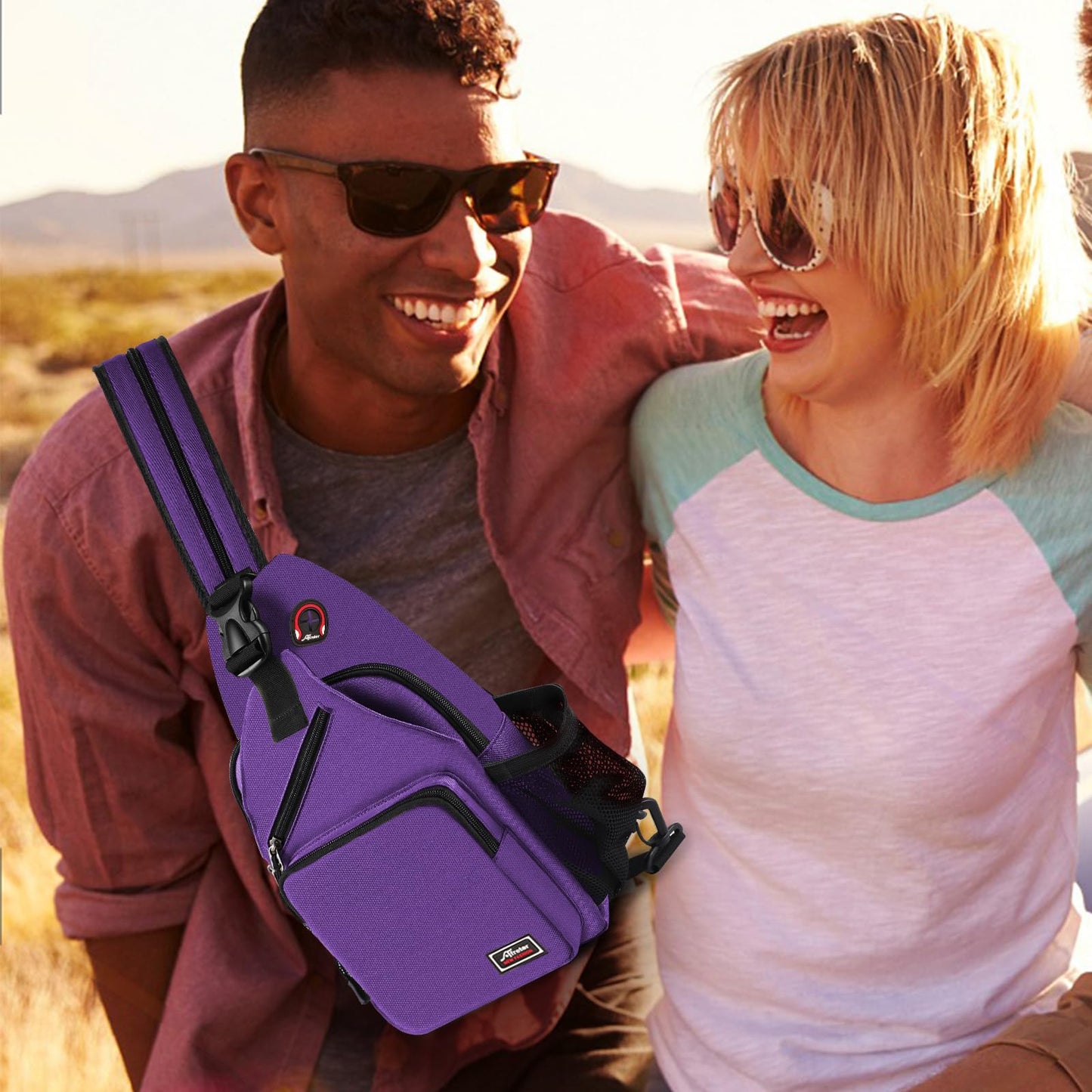 Afreter Crossbody Sling Backpack Men and Women Sling Bag Shoulder Backpack Travel Hiking Chest Bag Daypack (Purple)