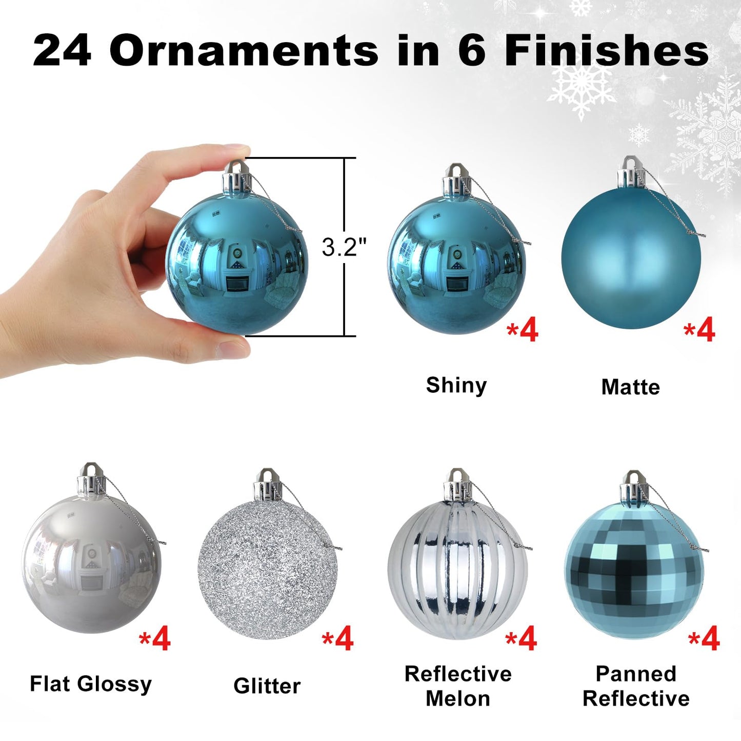 Baby Blue & Silver 3.2" Large Christmas Balls - Christmas Tree Decoration Ornaments Shatterproof Hanging Balls for Birthday Halloween Holiday Wedding Decorations Set of 24pcs