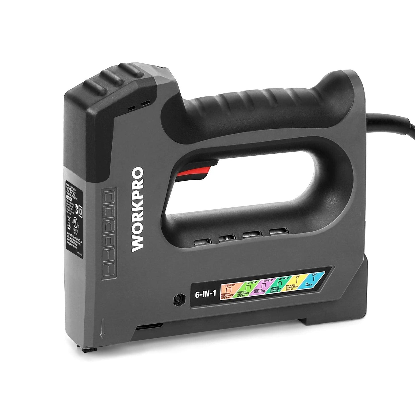 WORKPRO 6 in 1 Staple Gun, Electric Stapler Tacker, 110V Corded Brad Nailer for DIY Project of Woodworking, Staples Excluded