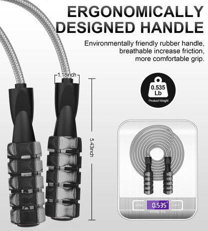 CRHOEIQ Jump Rope for Fitness, Weighted Jumprope for Women Workout, Adjustable Adult Exercise Skipping Rope for Men (Grey)