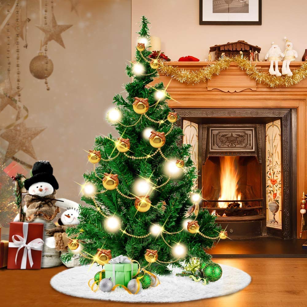 Christmas Tree Skirt - 36 inches White Christmas Tree Skirt, High-End Soft Classic Fluffy Faux Fur Tree Skirt for Xmas Tree Decorations and Ornaments