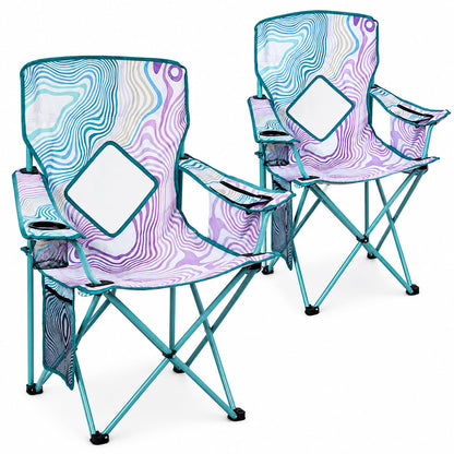Nazhura 2 Pack Outdoor Camping Chairs Folding/Foldable/Portable with Cooler Pouch, Mesh Backrest and Cup Holder Pocket (Flower, Metal, 2 Pack)