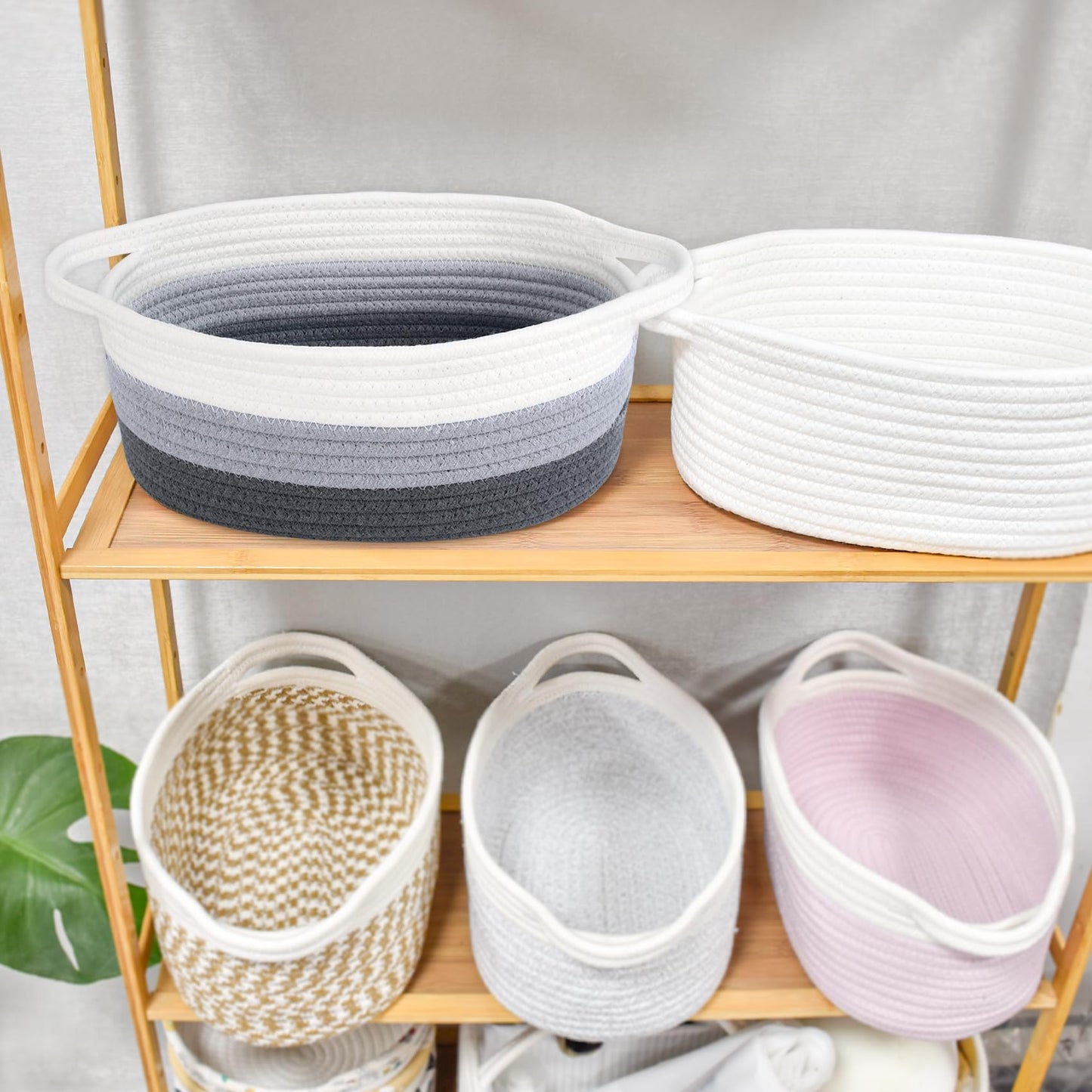 ABenkle Small Basket with Handles, Boho Decorative Rope Woven Dog Cat Toy Storage Bin Shelf Storage Organizer, Easter Christmas Gift Basket, 12"x8"x5"