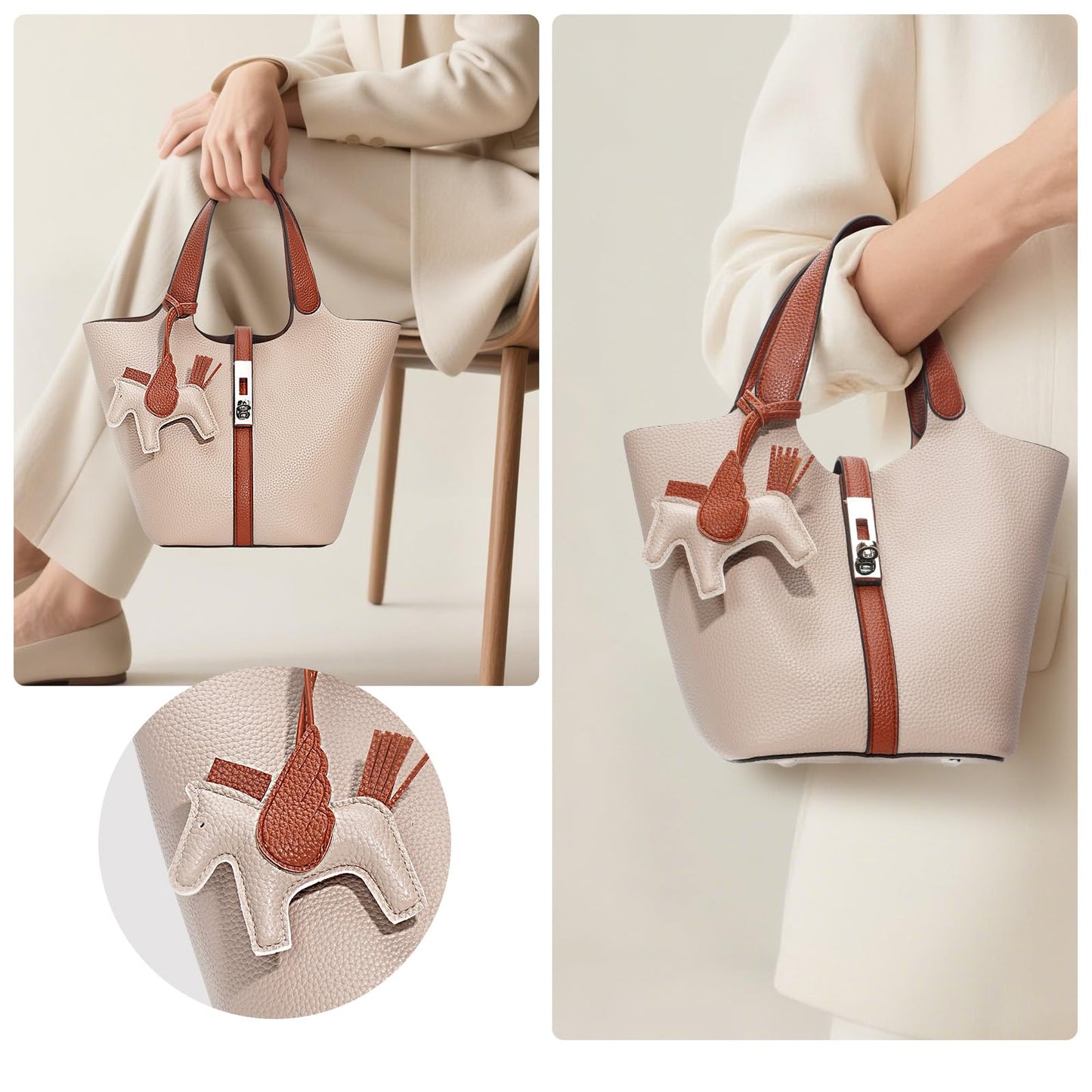 Tote Bag for Women Top Handle Handbag Satchel Bag for Women Vegan Leather Lock Design Bucket Purse for Work Evening