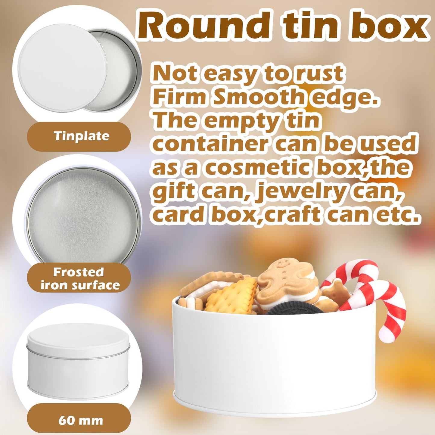 Hicarer 10 Pack Pure White Cookie Tins with Lids Round Mini Cake Gift Metal Empty Tin Cookies Container Tin Cans with Lids for Cakes Tinplate Box for Storing Snack Chocolate Baking