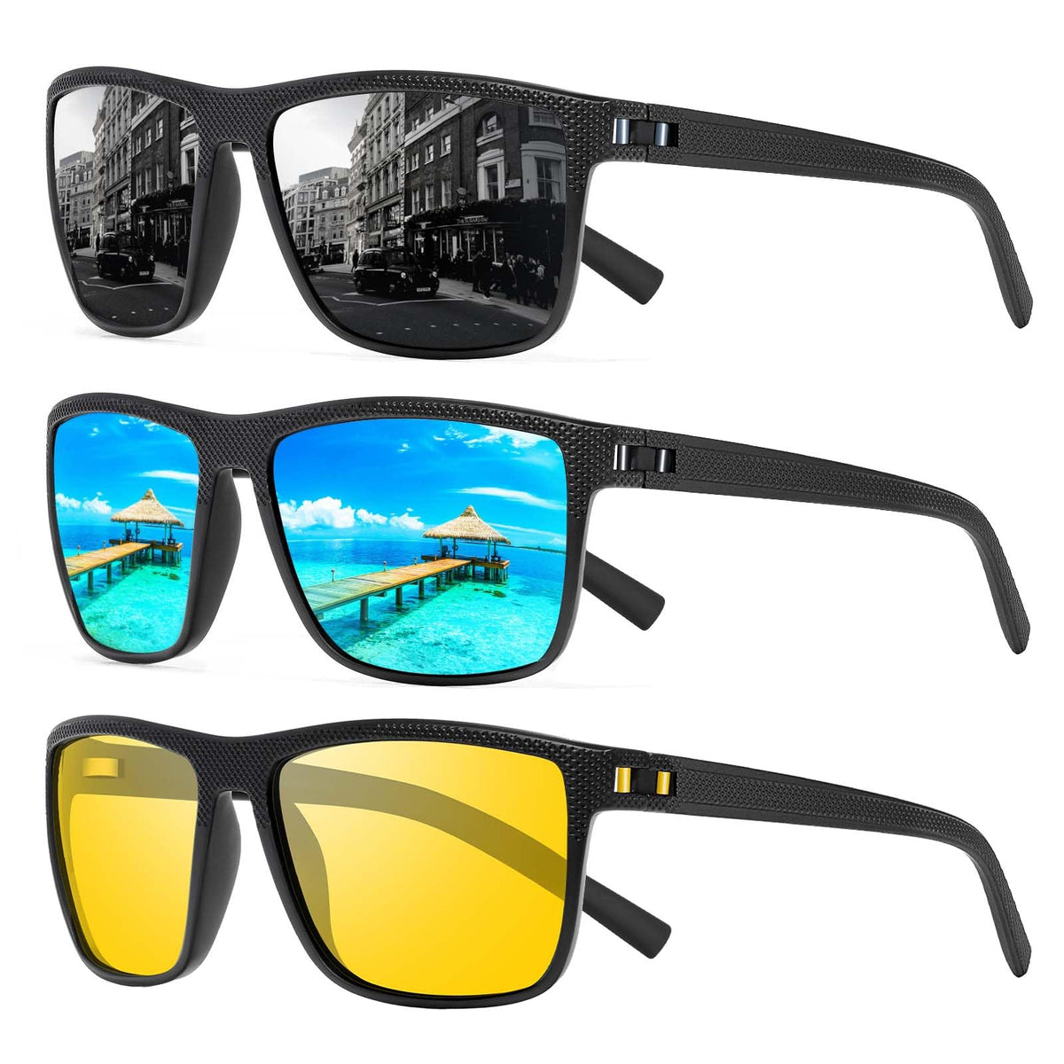 Square Polarized Sunglasses for Men and Women Lightweight Frame Sun Glasses with UV Protection