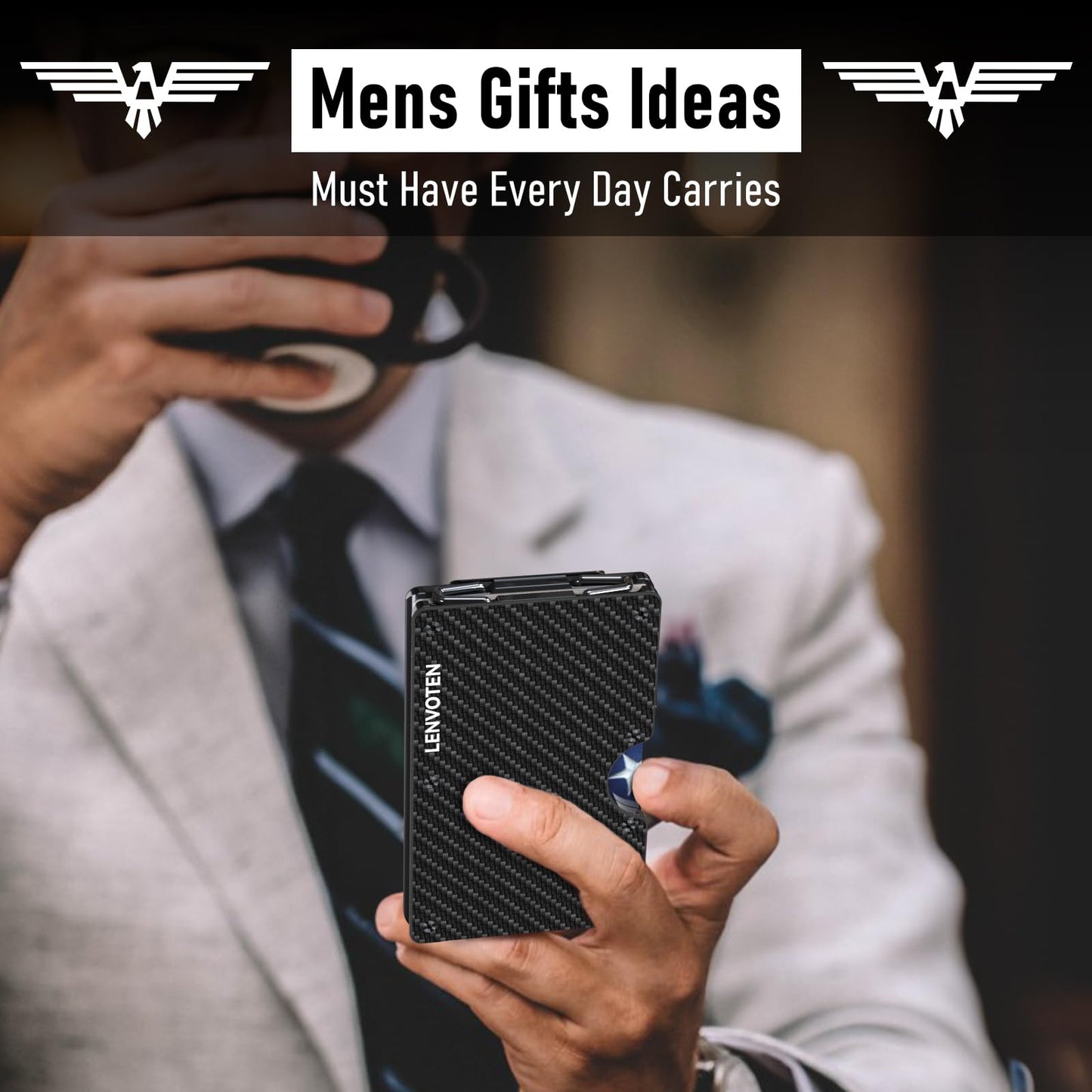 Lenvoten Upgraded Hinged Minimalist Wallet for Men | Slim Metal RFID Blocking Wallet | Credit Card Holder & Money Clip Holds 20 Cards | Premium Scratch-Resistant Finish | Ideal Gift for Men