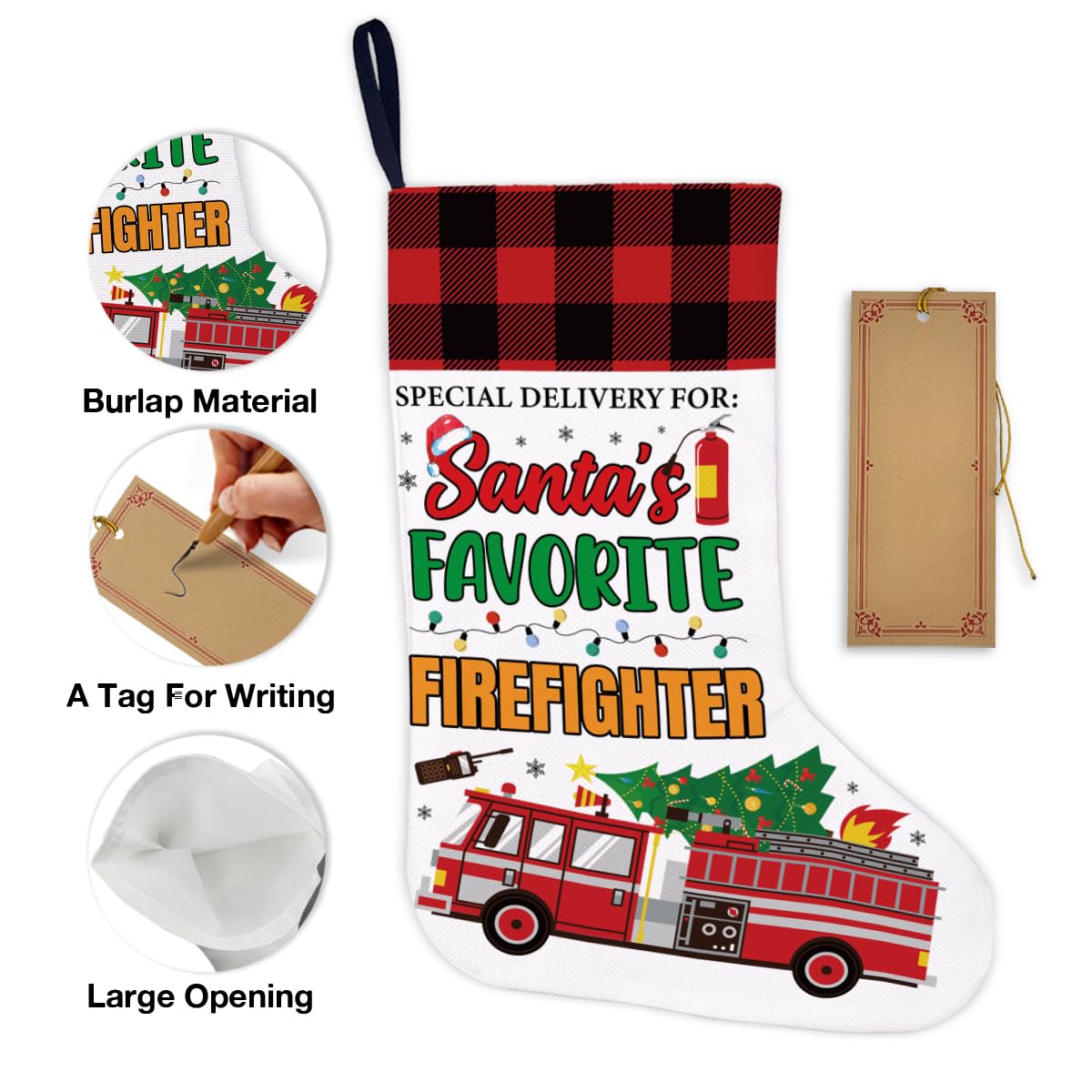 Firefighter Christmas Stocking Christmas Tree Decoration - Special Delivery for Santa's Favorite Firefighter Gifts Xmas Stocking Hanging for Fireplace Wall Stairs Holiday Xmas Decor 18x12 Inch