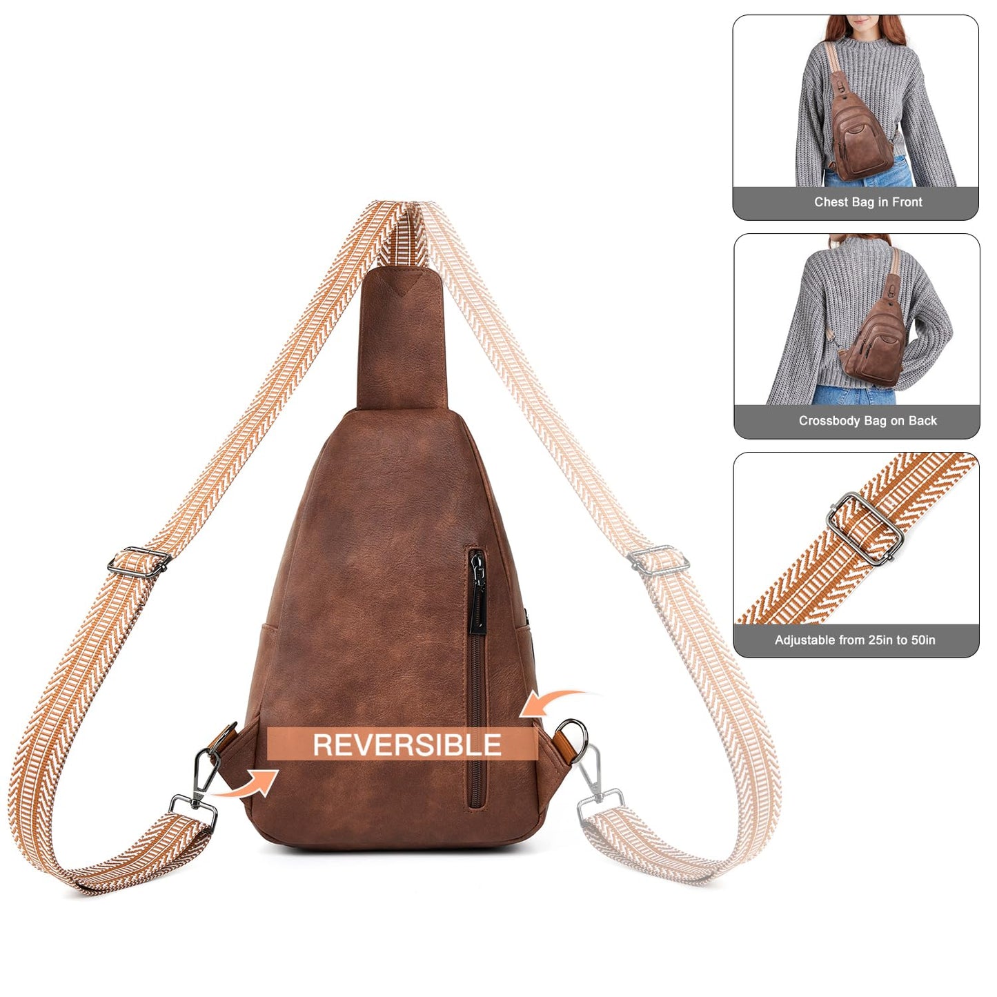 Leresas 10L Crossbody Sling Bag for Women Men Anti Theft Cross Body Fanny Pack Belt Bag Purse Gifts for Women Faux Leather, Brown