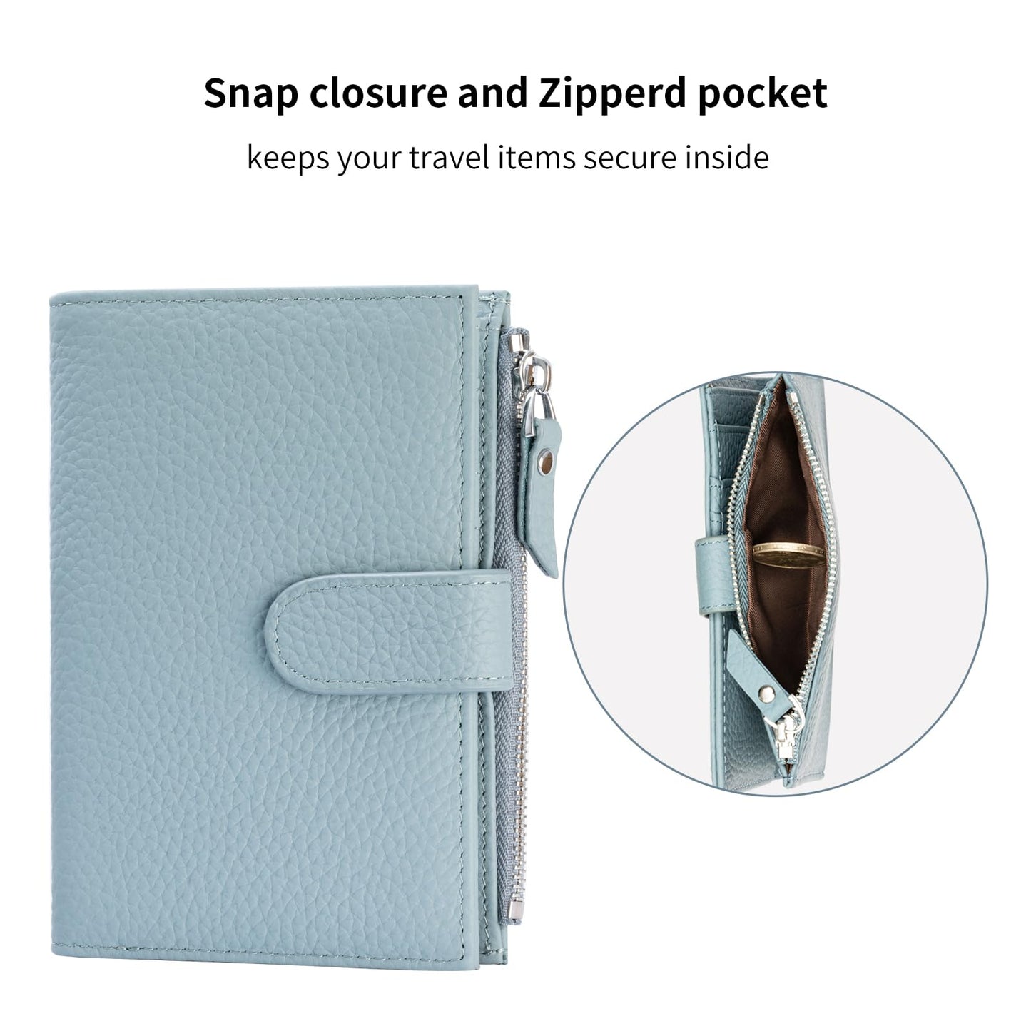 ilovever Passport wallet and Card Slot Combo RFID Blocking Slim Leather Travel Passport Wallet for Men and Women with Zippered Coins Pocket Passport holder,LightBlue