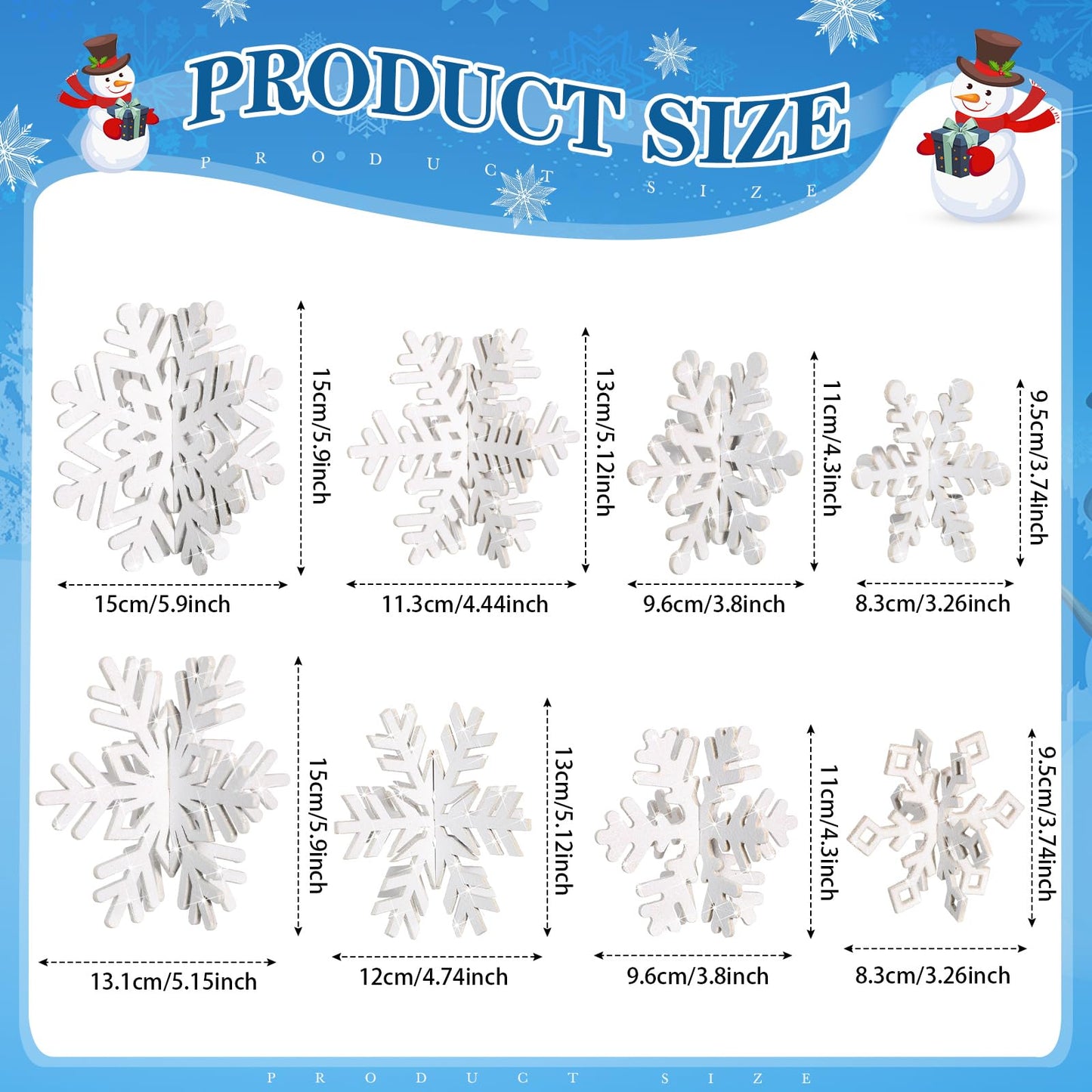 Sawysine 16 Pcs Glitter Wooden 3D Snowflake Decor Christmas Table Decorations Snowflake Signs Winter Wooden Xmas Standing Centerpiece Fireplace Decoration for Winter Holiday(White)