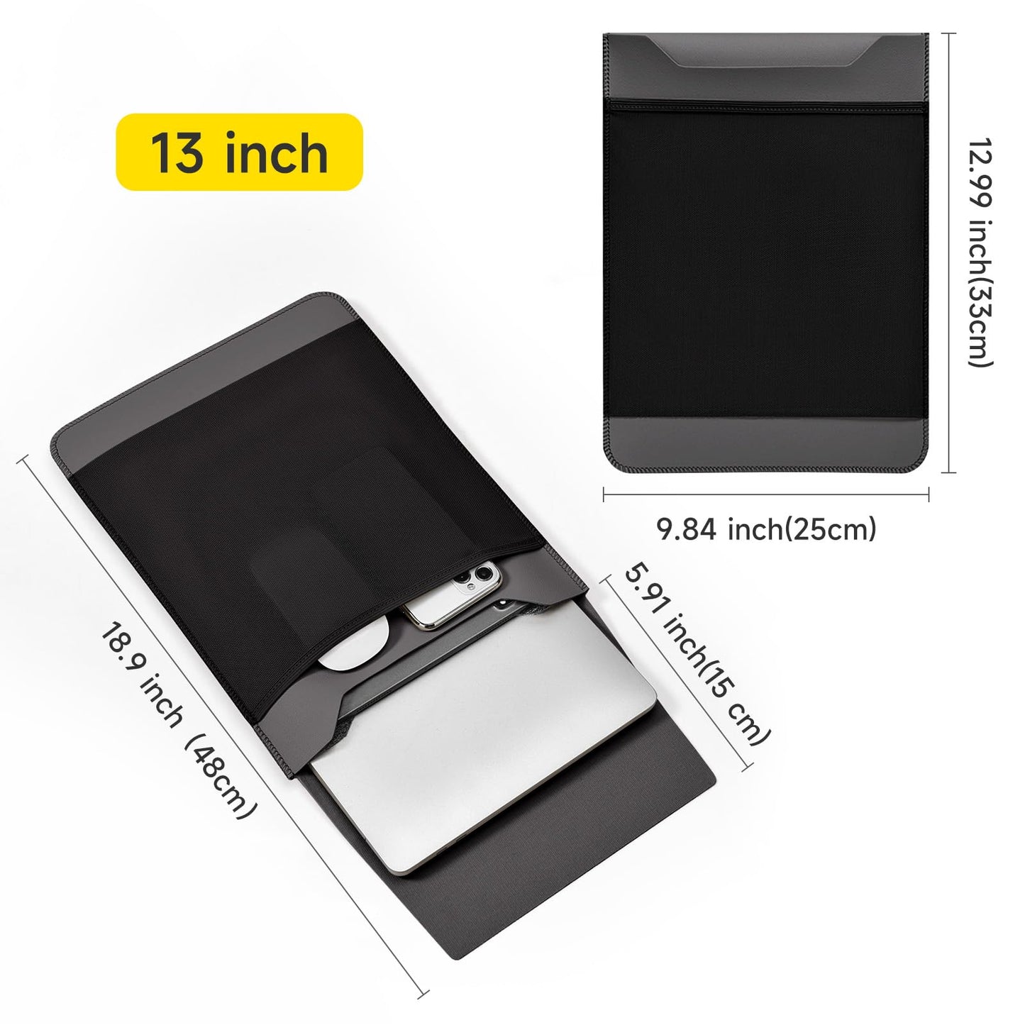 Slim PU Leather 13 13.6 Inch Laptop Sleeve Protective Case with Mouse Pad for MacBook Air/Pro 13 M4/M3/M2/M1 HP Lenovo Dell Asus Samsung Briefcase Carrying Laptop Bag (Black&Gray, 13 inch)