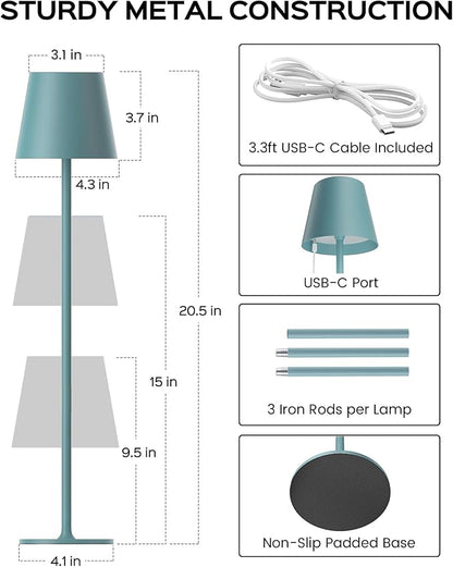 Cordless Table Lamps Rechargeable, 3 Adjustable Height, 5000mAh Battery Operated, 3 Colors Smooth Dimming, Portable LED Waterproof Table Lamp for Kitchen, Bedroom, Outdoor (2 Pack-Lake Blue)