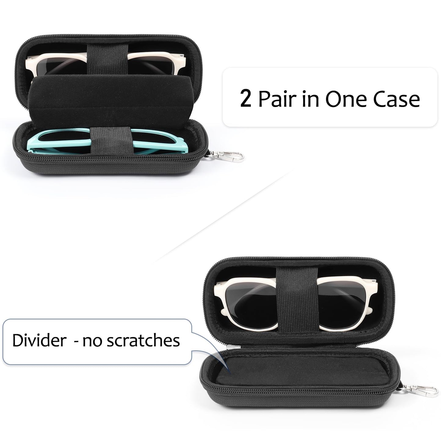 WOMACO Hard Glasses Case, Hard-Shell Double Eyeglasses Case for 2 Storage Scratchproof Dual Sunglasses Box for Women Men (Black, One Size)