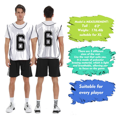 PULUOMASI 12 Pcs Sports Pinnies Numbered for Soccer Basketball Training
