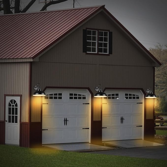 Dusk to Dawn Outdoor Gooseneck Barn Light Outdoor Wall Sconce Farmhouse Exterior Wall Mount Light Vintage Outside Wall Lighting Fixture Industrial Black White Lantern for Porch Garage,1 Pack