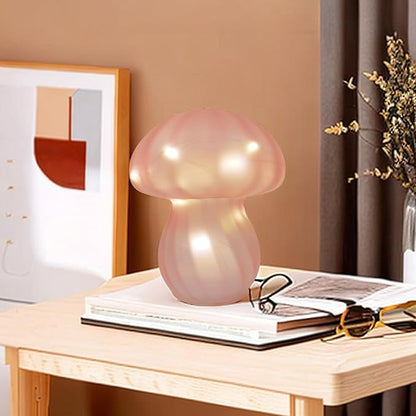 Mushroom Table Lamps Night Lights Cute Glass Nightstand Bedside Desk Lamps for Bedroom Living Study(Bulb Included) - Pink Stripes