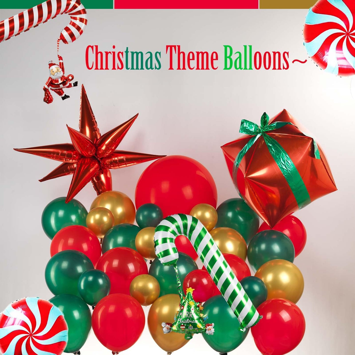 Christmas party decorations with Hunter Green Red Gold Balloon Garland Arch & Xmas Tree Santa Candy Cane Star lollipop gift box ribbons foil Balloons for friendsmas New Year's Eve Decorations
