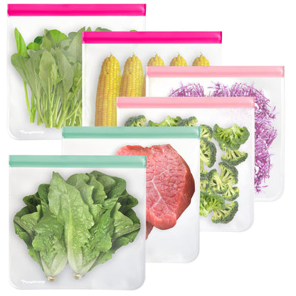24 Reusable Food Storage Bags, Freezer Bags with Pack BPA FREE (8 Reusable Gallon Bags+8 Leakproof Reusable Sandwich Bags+8 Food Grade Snack Bags) EXTRA THICK Reusbale Lunch Bag for Salad Fruit