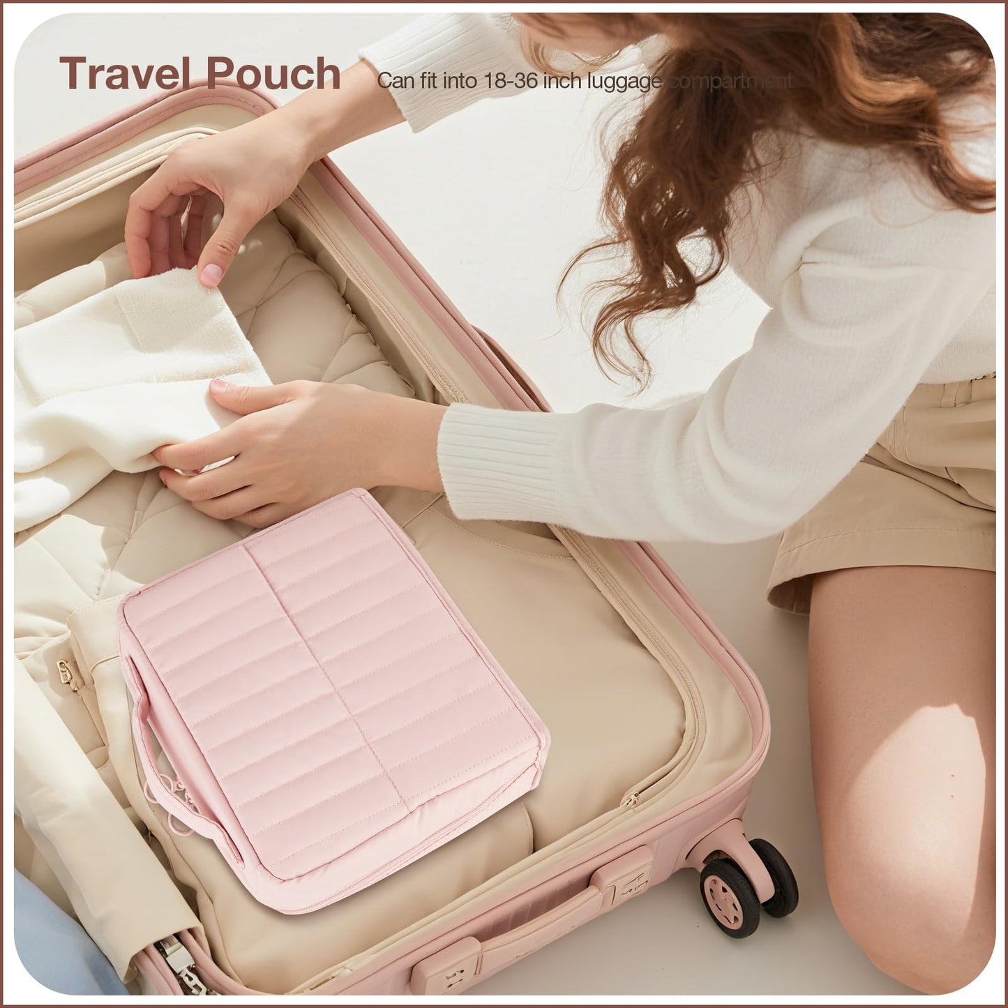 Abiudeng Standing Makeup Bag Stand up Make up Bag Travel Toiletry Bag with Multiple Compartments Large Capacity for Women Business Trips Fitness and Daily Commutes (Pink)