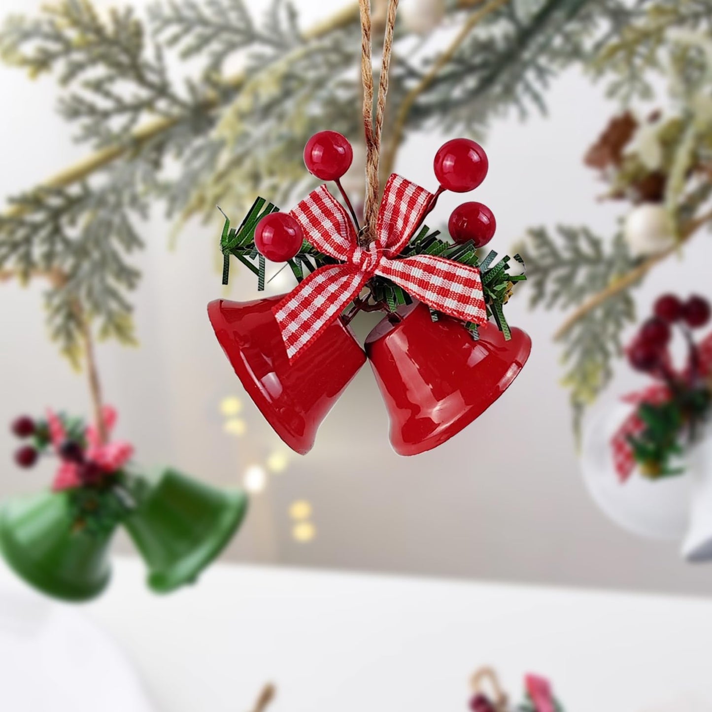 12 Pcs Red Christmas Bells, Tree Hanging Ornaments Metal Jingle Bells for Christmas Holiday Wreath Decoration Party & Home Door Festival Décor Campanas De Navidad