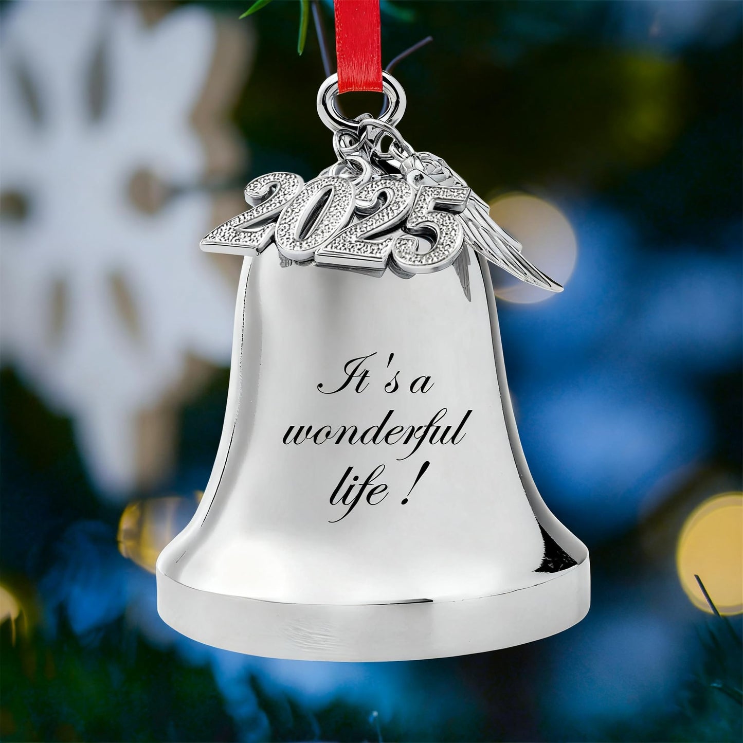WANSHUNLMI It's a Wonderful Life Christmas Bell Ornament, Silver Metal, 2.9 x 2.4 inch, Real Bell with 2026 and Wing Charm Accent (It's a Wonderful Life)