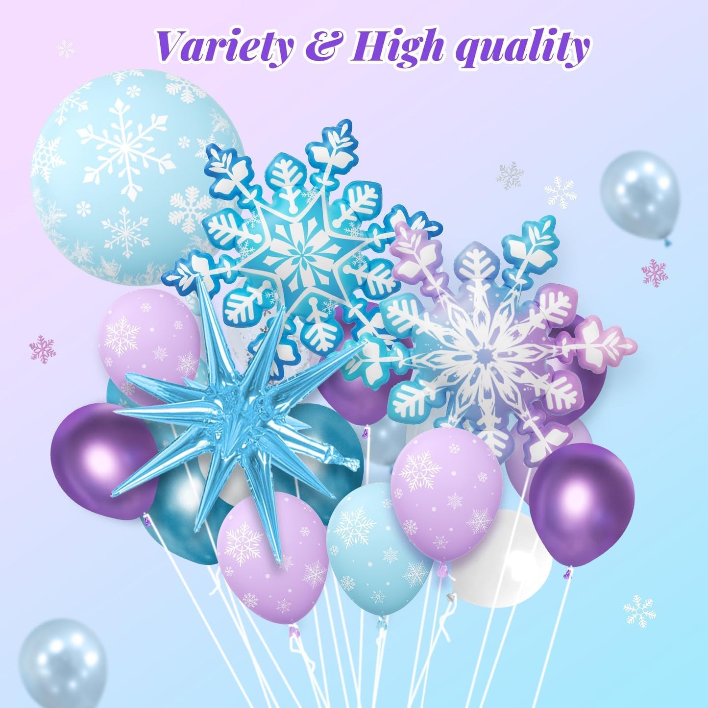 212pcs Frozen Balloon Arch Garland Kit, Blue Purple White Balloons with Fringe Curtain Snowflake Balloons Birthday Banner for Winter Wonderland 3th 4th Frozen Birthday Party Decorations