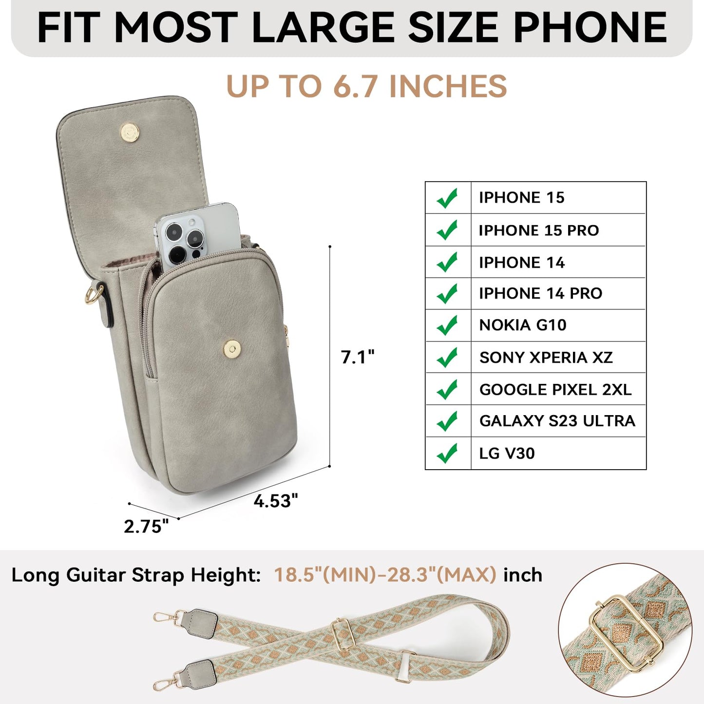 BOSTANTEN Small Crossbody Bags for Women Cell Phone Purse Leather Wallet Handbags with Card Slots Grey