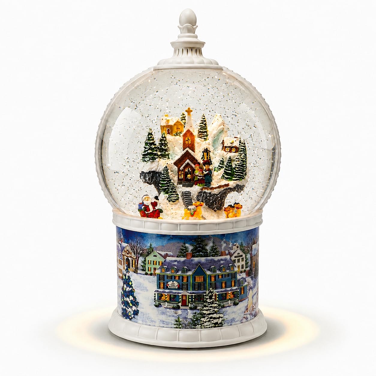 Large Lighted Snow Globe Lantern, 10.24" Winter Village Music Box with Moving Glitter & Rotating Carousel, USB & Battery Operated Night Light, 6H Timer, Snow Globe Gift for Women Mom Grandma Adults