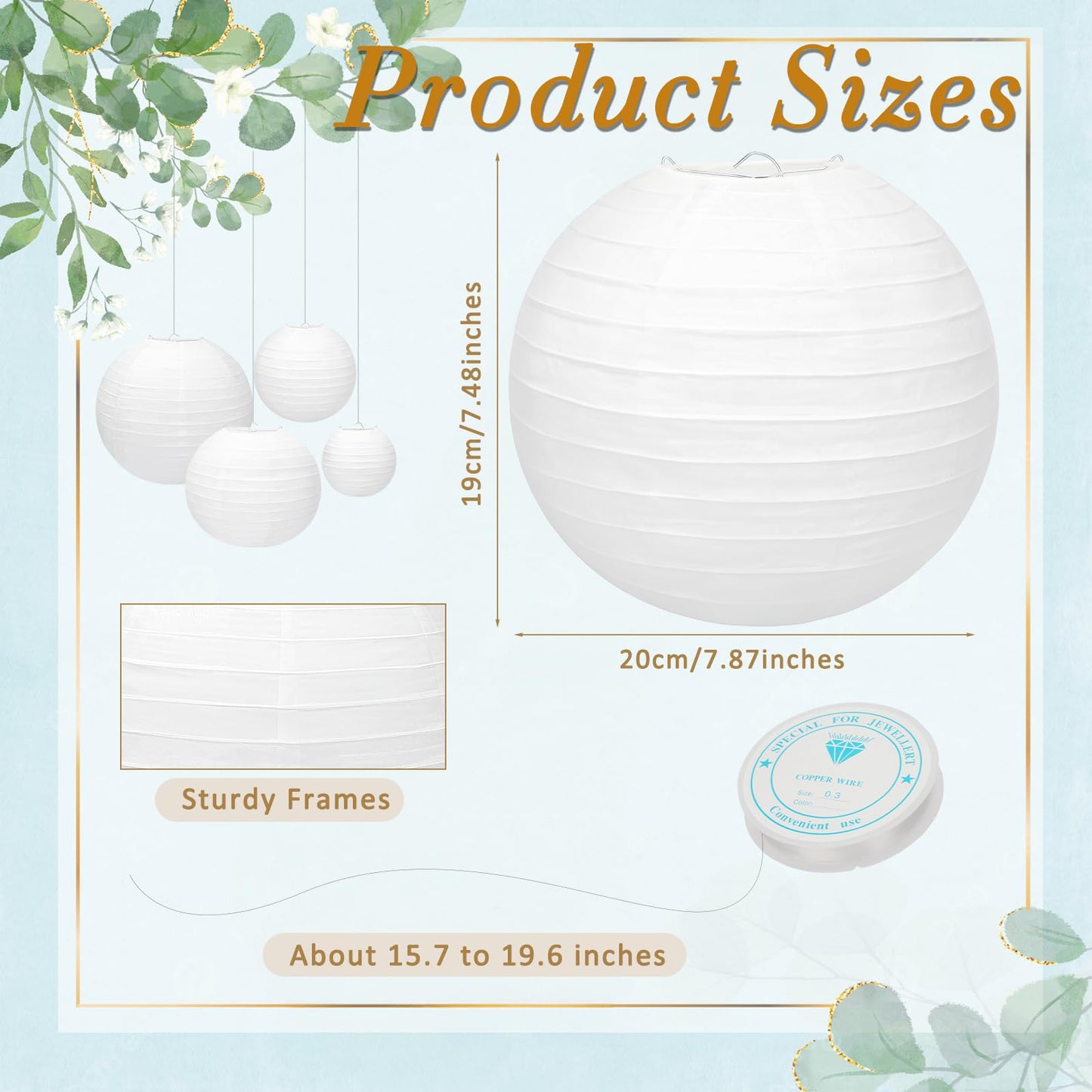 24 Packs White Paper Lanterns 8 Inch Chinese Japanese Hanging Paper Lanterns Lamp Round with Clear Fishing Line DIY Table Centerpiece Decoration for Wedding Birthday Party Baby Shower Indoor Outdoor