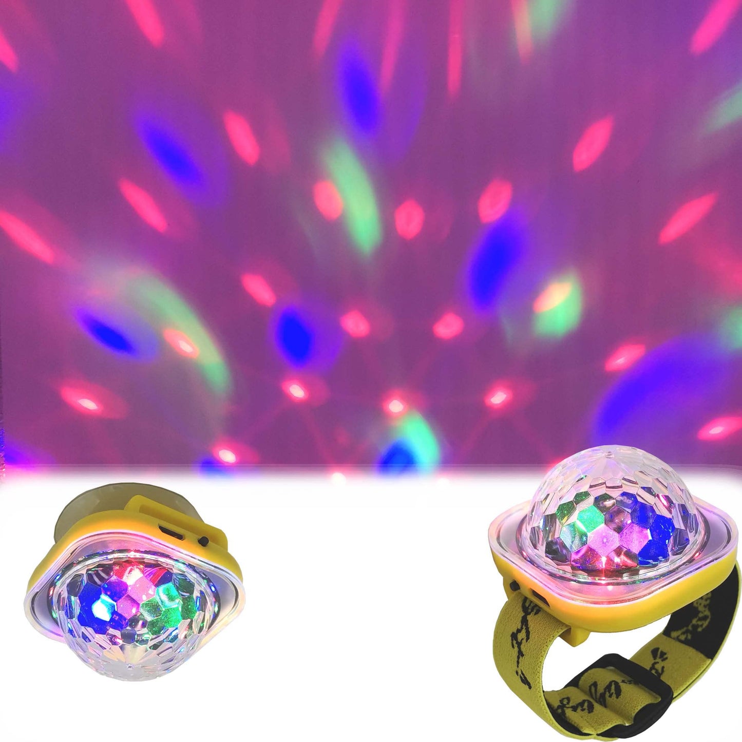 2X Disco Led Bracelet Lights - 5 Modes, Strobe, Atmosphere for Room Decor, Car, Birthday, Wedding, Club, Xmas, Party, Galaxy, Kids, Valentines Day with Wristbands & Suction