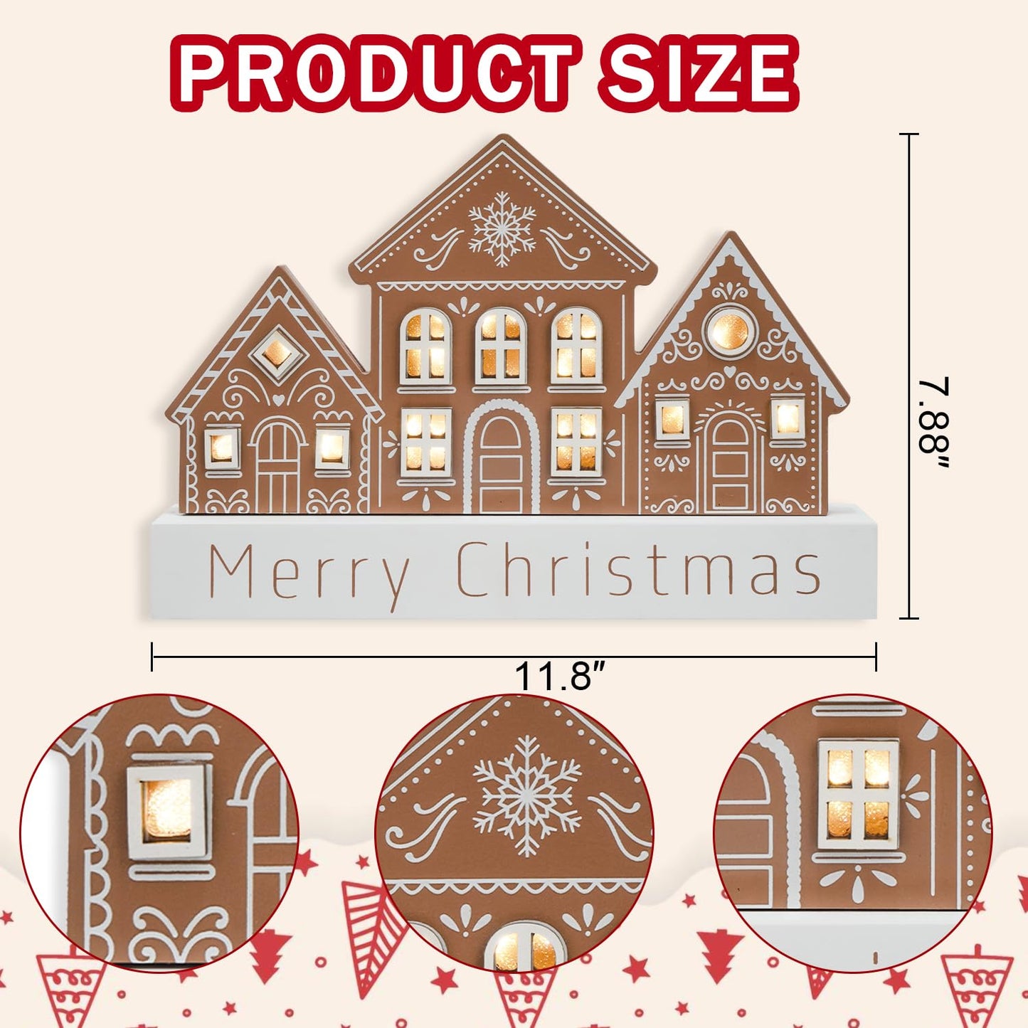 Christmas Decorations for Home LED Lighted Merry Christmas Decor Wooden Ski Lodge Holiday Signs Indoor Rustic Farmhouse Tabletop Block Xmas Party Gift