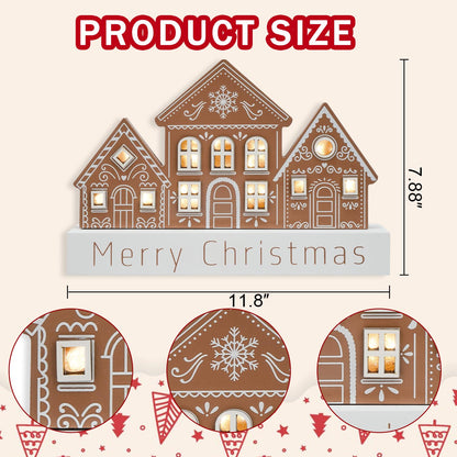 Christmas Decorations for Home LED Lighted Merry Christmas Decor Wooden Ski Lodge Holiday Signs Indoor Rustic Farmhouse Tabletop Block Xmas Party Gift