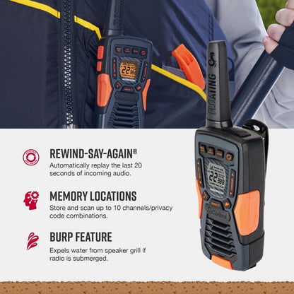 Cobra ACXT1037R FLT Floating Walkie Talkie - Waterproof, Rechargeable, Long Range up to 37-Mile Two Way Radio with NOAA Weather Alert & VOX, (1 Pack)
