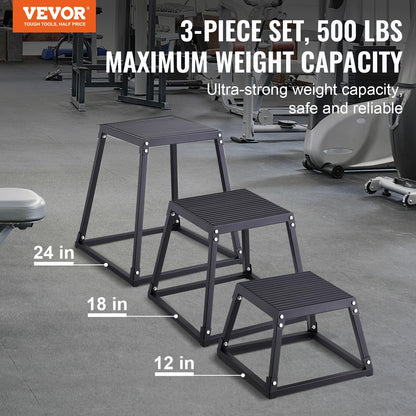 VEVOR Plyometric Platform Box, 12/18/24 Inch Plyometric Jump Box, Fitness Steel Plyo Box for Home Gym Jump Training, Crossfit, Conditioning, Strength Training, Black