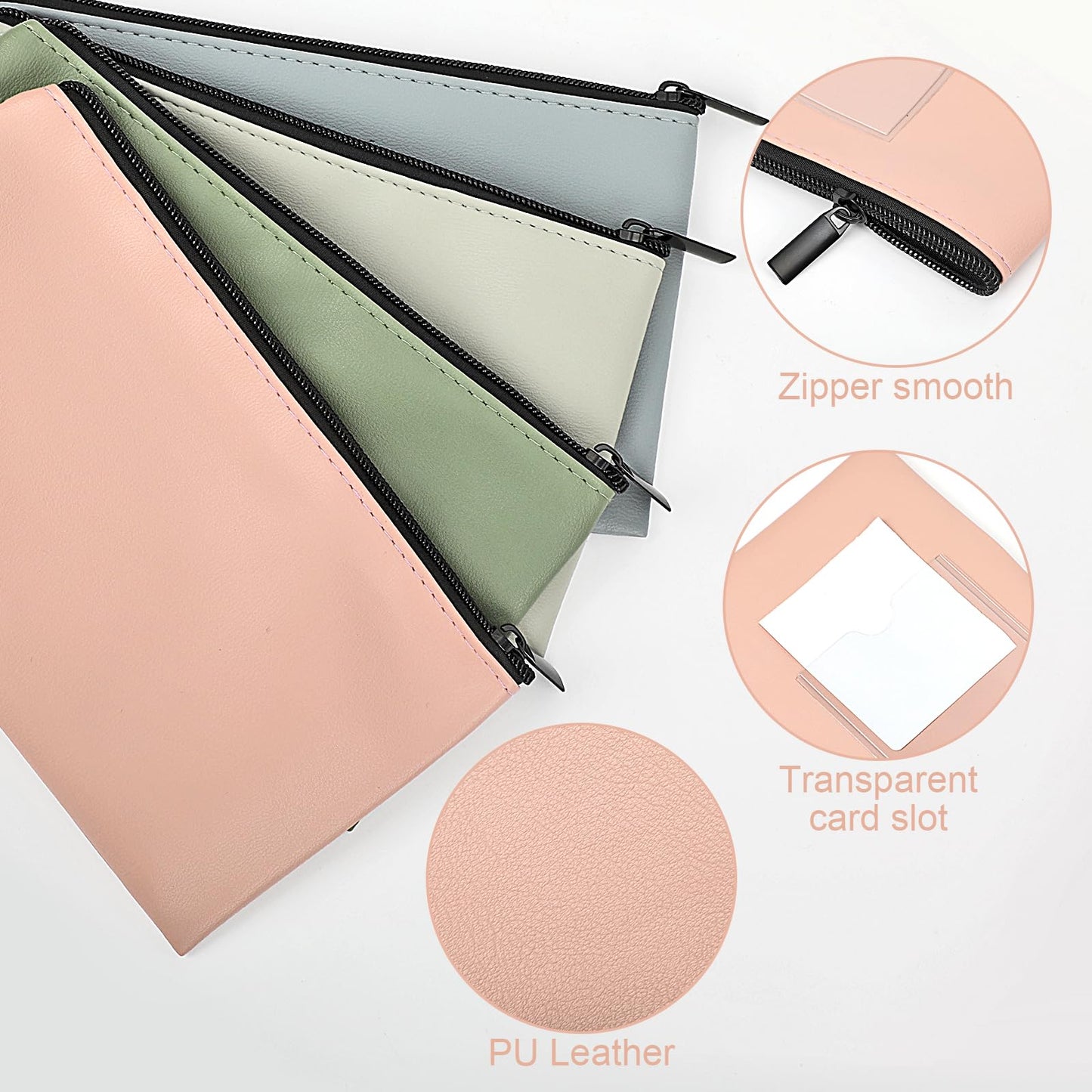 8.3x4.5 inch Money Bags With Zipper 4 Colors Leather Bags Wallet Pouches with Label Green Cash Envelopes Receipt Holder Security Money Pouch Bank Deposit Bag Labels For Coins Cosmetics Invoice (4)