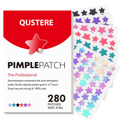 Pimple Patches for Face, Hydrocolloid Acne Patches, Cute Star Zit Covers, Colorful Spot Stickers with Tea Tree, Salicylic Acid & Cica Oil| 3 Sizes (10mm, 12mm & 14mm) |200 Count