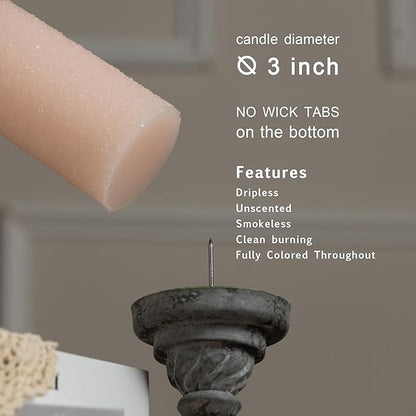 MOZEAL Hand-Poured Granular Texture Decorative Pearl Blush Pillar Candles Set of 3 (3"x4", 5", 6"),Approx 300 Hours Burn Time Dripless, Unscented, Smokeless, Spring Party Decor Candle Lover Gift