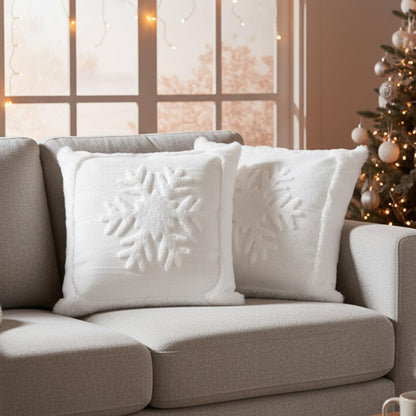 Newwiee Christmas Throw Pillow Covers 18x18 Inch Set of 2 Snowflake Pillow Cases Soft Plush Faux Fur Couch Cushion Case for Chair Sofa Bedroom Living Room Home Decor (White)