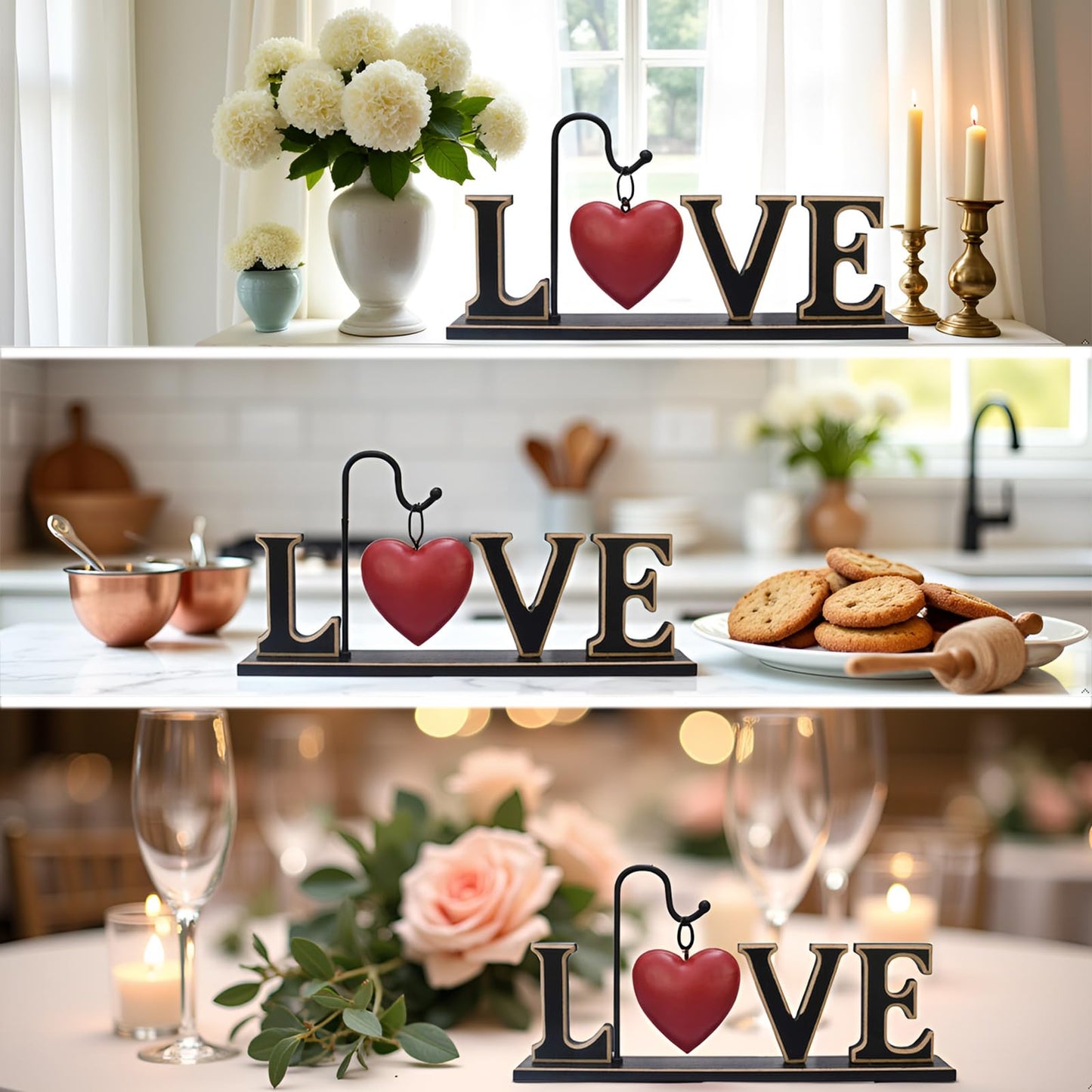 Rustic Wood Love Sign Table Top Decor Freestanding Cutout Block Letter Centerpiece Decorative Word Sign Shelf Mantel Fireplace Decor Wedding Christmas Mother's Day Gift