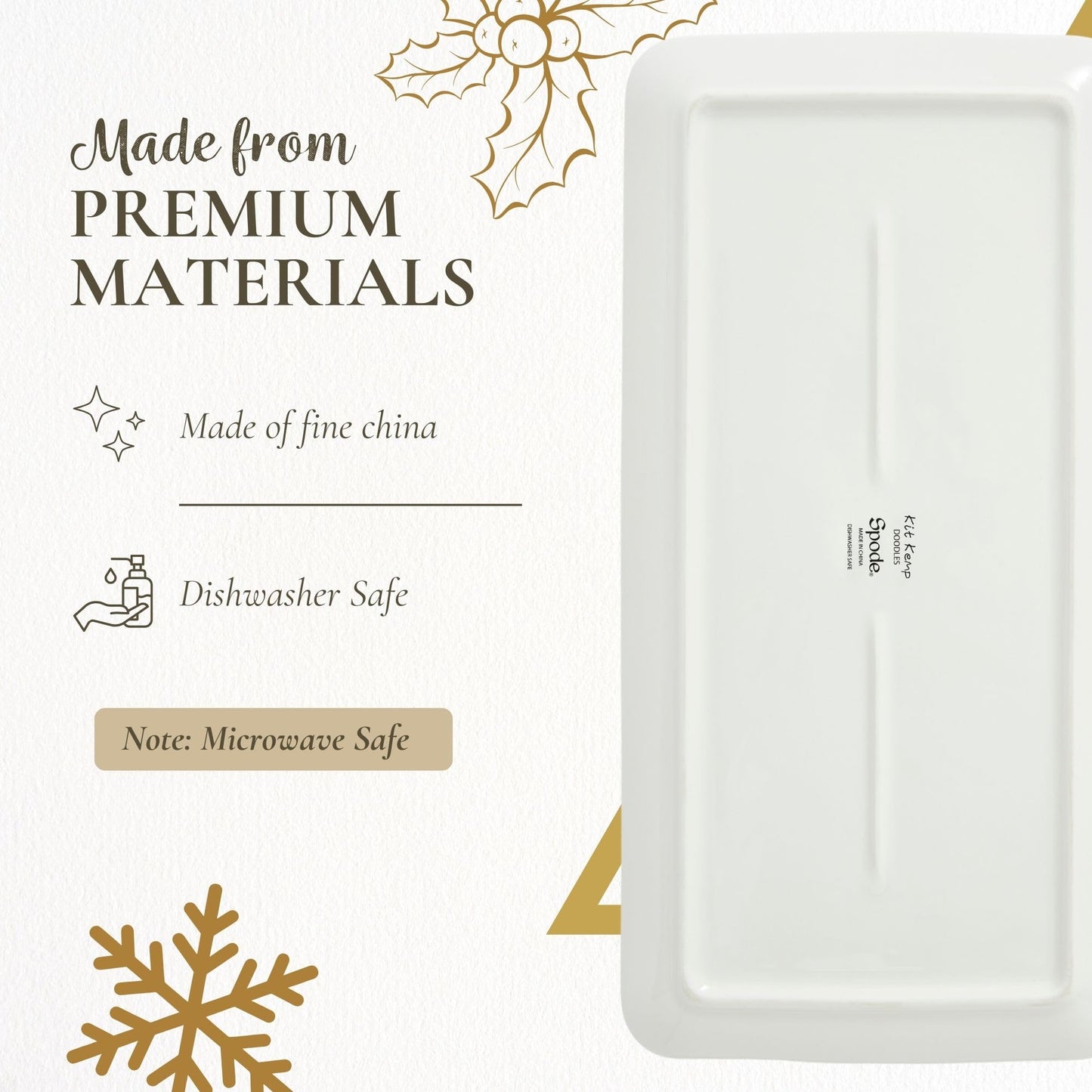 Spode Kit Kemp 12" Doodles Serving Tray - Fine China Dessert Server for Sandwiches, Snacks, Appetizers, Dishwasher Safe Christmas Tableware for Home Entertaining & Holiday Gatherings