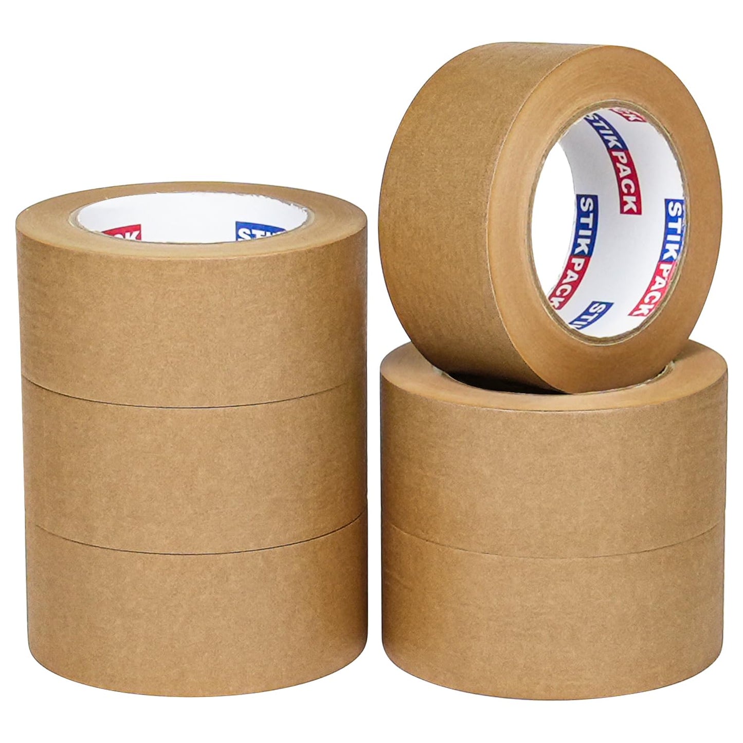STIKPACK 6 Rolls, Heavy Duty Kraft Paper Tape, 50mm x 50m, Self-Adhesive and Easy to Tear,Eco-Friendly and Biodegradable, Writable,Uncoated, No Noise Paper Packaging Tape for Masking, Sealing,Packing