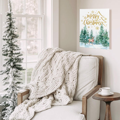 Christmas Wall Decor, Merry Christmas Woodland Reindeer Wall Art Poster, Christmas Tree Pictures Wall Decor for Living Room Bedroom, Christmas Wall Decorations, 11x14 Inch Framed